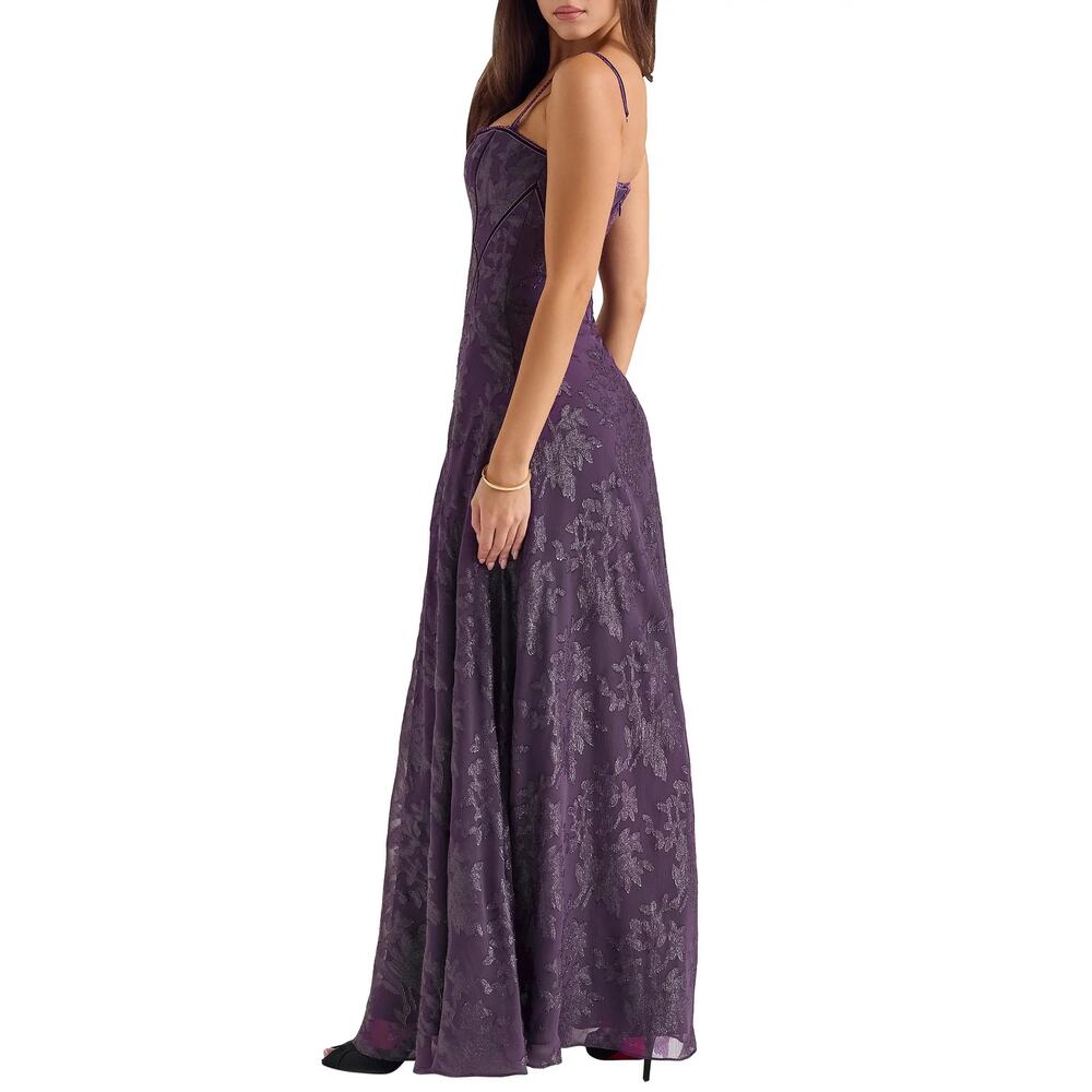 HOUSE OF CB - Esme Fil Coupé Gown - Winter Bloom Violet Purple Size M ($329 new) - Picture 2 of 4